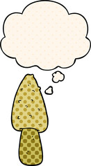 cartoon mushroom with thought bubble in comic book style