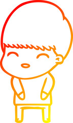 warm gradient line drawing of a happy cartoon boy