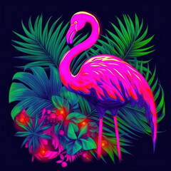 Fototapeta premium Neon Flamingo Flower: Bright Light Design