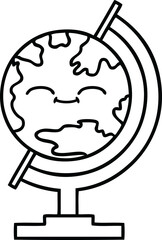 line drawing cartoon of a globe of the world