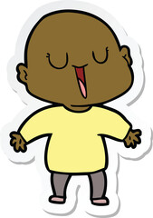 sticker of a happy cartoon bald man