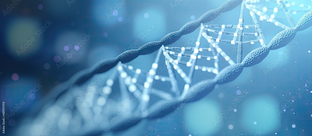 Aufkleber DNA code in light blue on white background representing medicine and innovation 3D rendering Copy space image Place for adding text or design