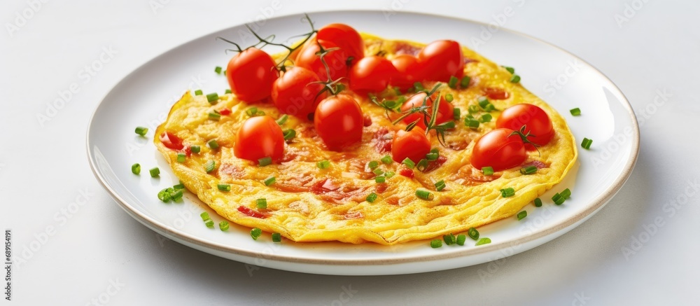 Aufkleber italian frittata omelet with tomatoes and feta cheese copy space image place for adding text or desi