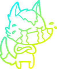 cold gradient line drawing of a cartoon crying wolf