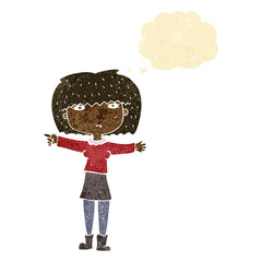 cartoon girl pointing with thought bubble