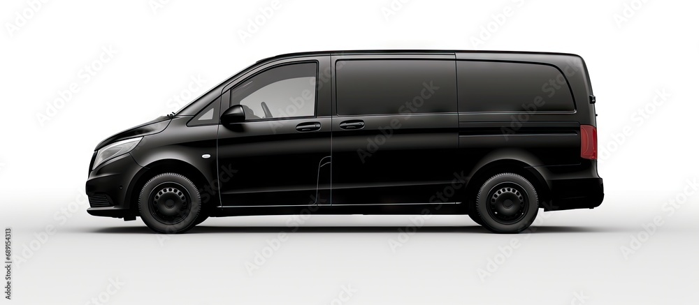 Aufkleber Black van being transported on white background with path Copy space image Place for adding text or design