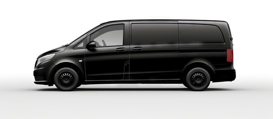 Black van being transported on white background with path Copy space image Place for adding text or design