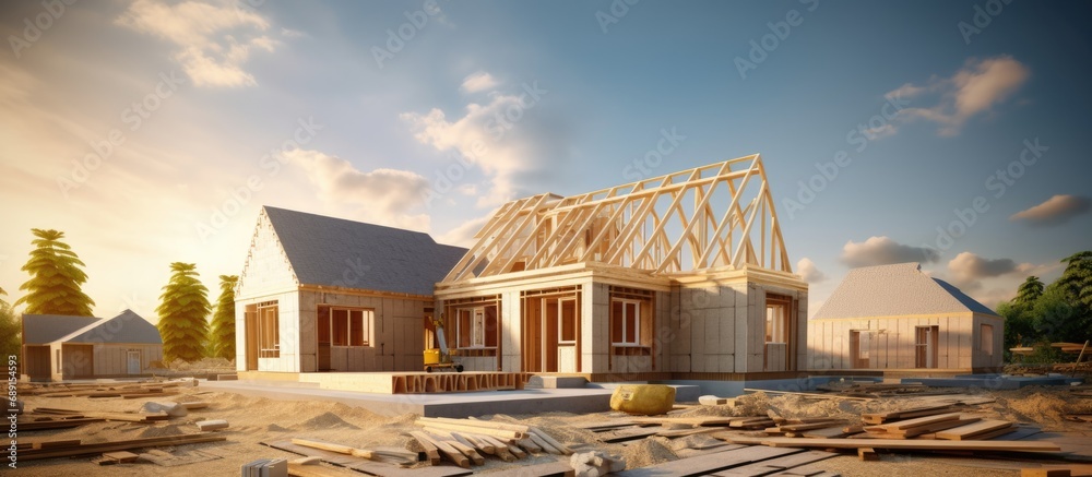 Poster Building new homes in a housing development Copy space image Place for adding text or design