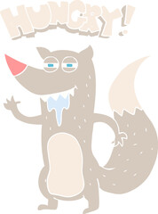 flat color illustration of hungry wolf