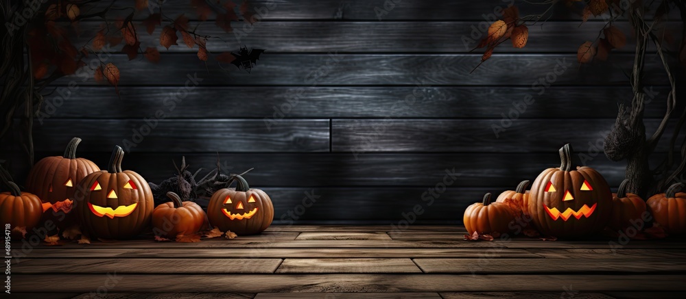 Poster Ideal spooky halloween background with empty wooden planks and copyspace for text perfect for product placement Copy space image Place for adding text or design