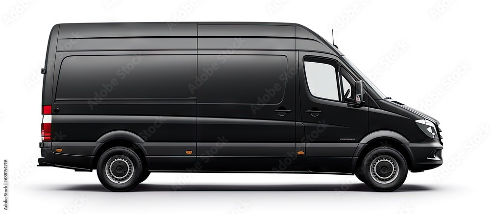 Poster Black van being transported on white background with path Copy space image Place for adding text or design