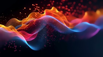 3d render, abstract background with colorful waves, lines and particles