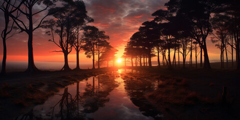 Fototapeta na wymiar Amazing landscape silhouette of tree at sunset