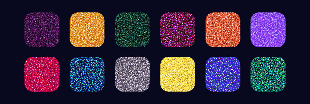 Glitter seamless pattern set, Shiny seamless colorful backgrounds with shimmer texture. Holiday vector abstract background. Vector illustration