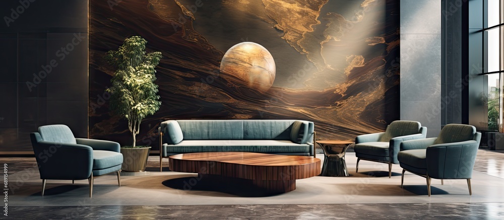 Poster modern lobby fragment with contemporary interior design in a five star mexican hotel copy space imag