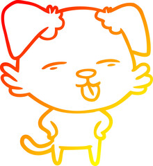 warm gradient line drawing of a cartoon dog sticking out tongue