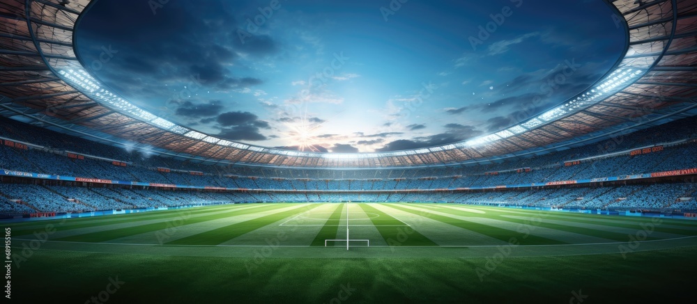 Poster crowded stadium anticipating a night game on a lush field sports venue 3d backdrop copy space image 