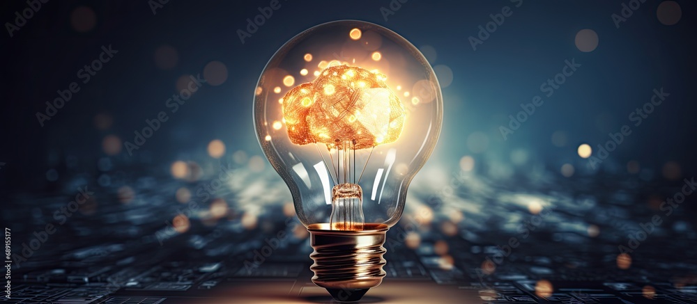 Poster AI with light bulb concept and Global Internet connection carrying Business global internet connection application technology and digital marketing driving technology innovation Copy space imag