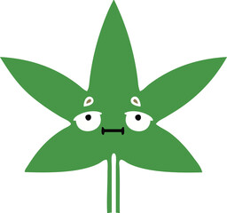 flat color retro cartoon of a marijuana leaf