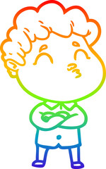 rainbow gradient line drawing of a cartoon man pouting