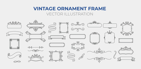 Vintage Ornament Frame. vintage floral ornament. decorative vector frames and borders. Ornate frames and scroll elements.  Isolated vector illustration signs set - obrazy, fototapety, plakaty