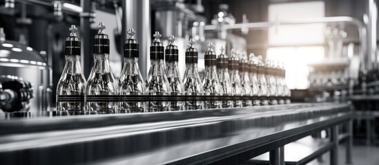 Naklejka premium Beer production line Factory equipment for staging and bottling the finished product Copy space image Place for adding text or design
