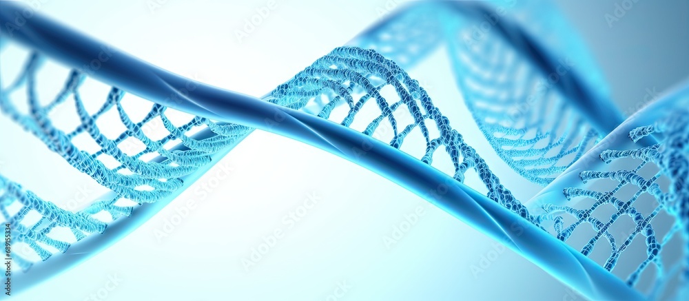 Poster Blue DNA Helix on White positioned diagonally Copy space image Place for adding text or design