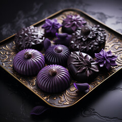 set of little black-purple pralines created with Generative Ai