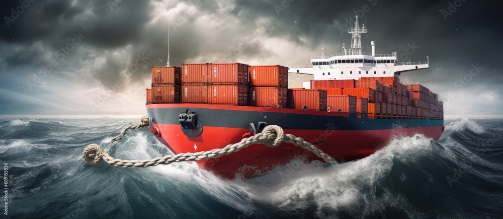 Aufkleber insurance concept for safety on stormy sky background with a ship lifebuoy and floating rope copy sp