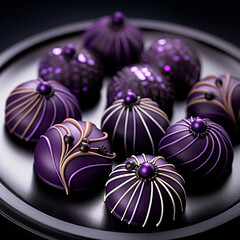 set of little black-purple pralines created with Generative Ai