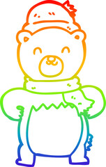 rainbow gradient line drawing of a cute cartoon bear