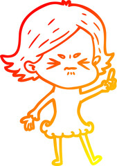 warm gradient line drawing of a cartoon angry girl