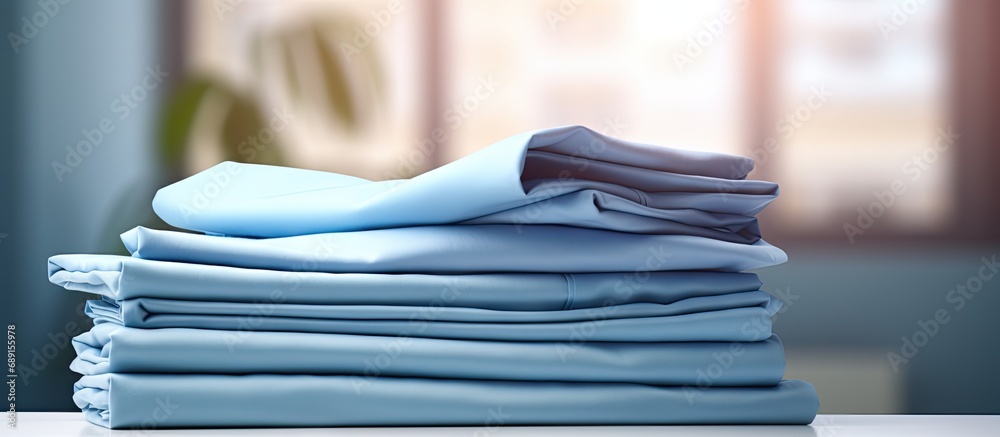 Poster industrial laundry providing a cleaning and ironing service for hotels clinics and companies with st