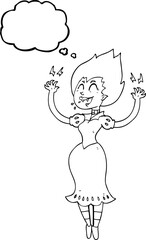 freehand drawn thought bubble cartoon vampire girl