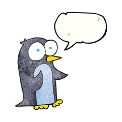 freehand speech bubble textured cartoon penguin