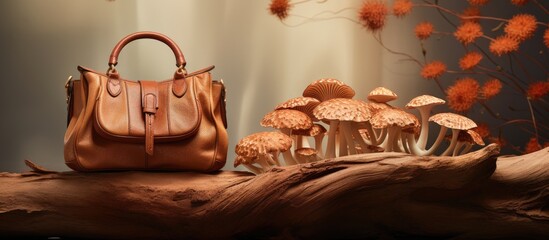 Mushroom leather Sustainable vegan alternative to leather made from mushrooms Copy space image Place for adding text or design