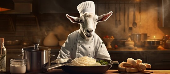 Chef prepares to serve roasted goat cheese Copy space image Place for adding text or design