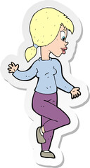 sticker of a cartoon woman waving