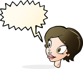 cartoon pretty female face with speech bubble
