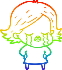 rainbow gradient line drawing of a cartoon girl crying