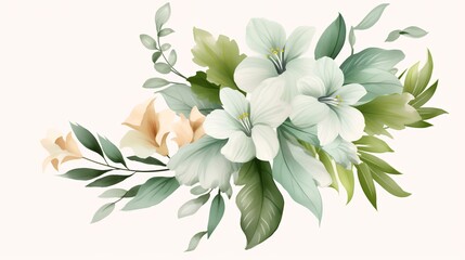 Bouquet of flowers and leaves in pastel colors. Vector illustration.