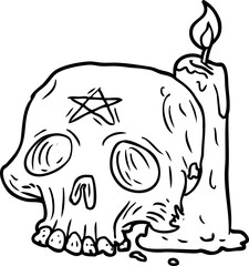 line drawing of a spooky skull and candle