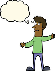 cartoon surprised man with thought bubble