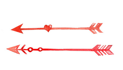 Set of red arrows watercolor isolated