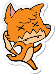 sticker of a cartoon cross eyed fox
