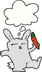 cartoon rabbit with carrot with thought bubble
