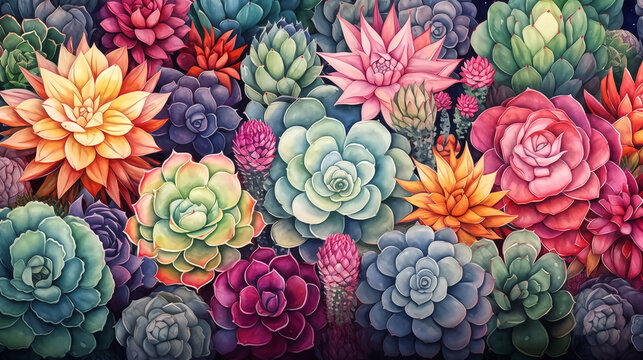 watercolor painting of cactus and succulent background