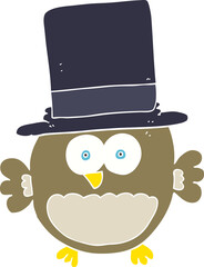 flat color illustration of owl in top hat