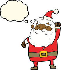 cartoon santa claus punching air with thought bubble