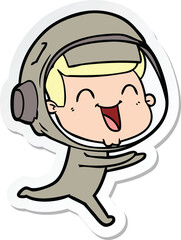 sticker of a happy cartoon astronaut